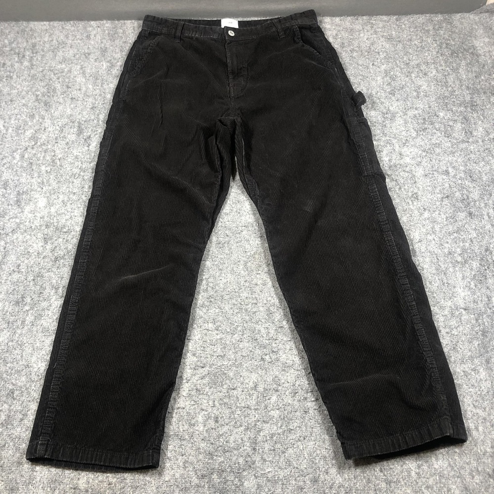 H&M Pants Mens 31 Black Corduroy Carpenter Relaxed Fit Straight Cargo Workwear